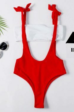 Y2K Red Cutout Tie Shoulder Swimsuit - Coquette Aesthetic Grunge Style Vintage Swimwear