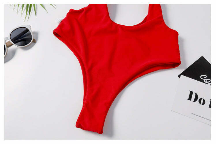Y2K Red Cutout Tie Shoulder Swimsuit - Coquette Aesthetic Grunge Style Vintage Swimwear