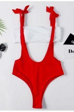 Y2K Red Cutout Tie Shoulder Swimsuit - Coquette Aesthetic Grunge Style Vintage Swimwear