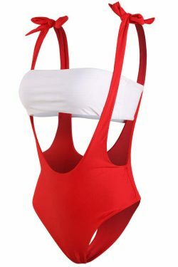 Y2K Red Cutout Tie Shoulder Swimsuit - Coquette Aesthetic Grunge Style Vintage Swimwear