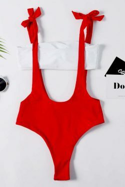 Y2K Red Cutout Tie Shoulder Swimsuit - Coquette Aesthetic Grunge Style Vintage Swimwear