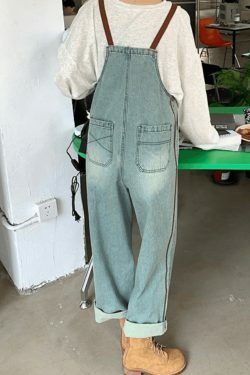 Y2K Retro Cargo Bib Jeans: Coquette Aesthetic with Grunge Style & Pastel Goth Vibe