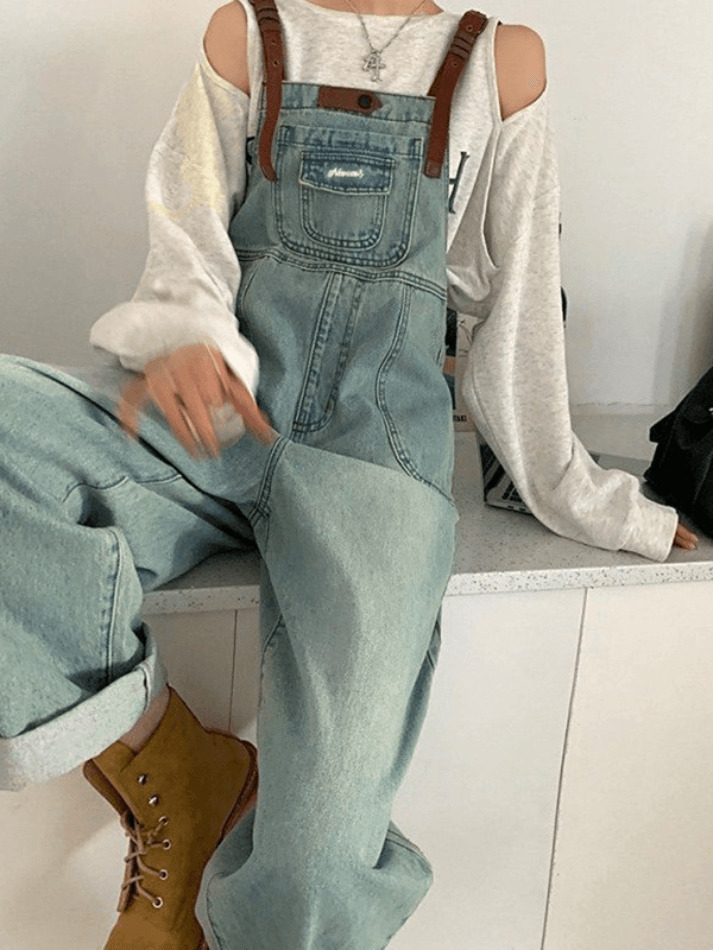 Y2K Retro Cargo Bib Jeans: Coquette Aesthetic with Grunge Style & Pastel Goth Vibe Y2K Retro Cargo Bib Jeans: Coquette Aesthetic with Grunge Style & Pastel Goth Vibe