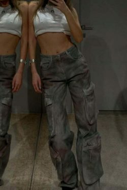 Y2K Retro Denim Pocket Pants: Coquette Aesthetic Cargo Skirt for Women - Grunge Style Fashion