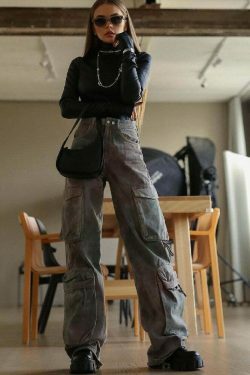 Y2K Retro Denim Pocket Pants: Coquette Aesthetic Cargo Skirt for Women - Grunge Style Fashion