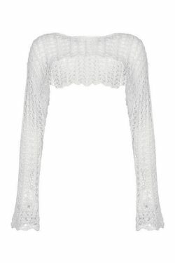 Y2K Retro Hollow Knit Crop Top - Coquette Aesthetic Grunge Style - Cute Pastel Goth Fashion