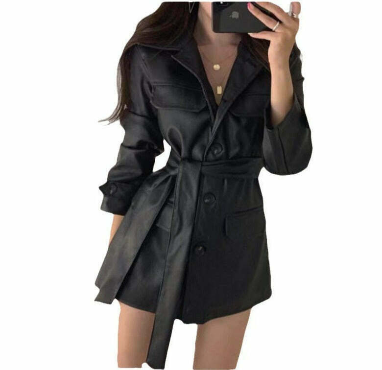 Y2K Retro Lace-Up PU Leather Jacket for Women - Coquette Aesthetic Grunge Style Fashion