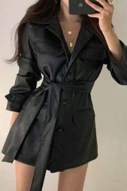 Y2K Retro Lace-Up PU Leather Jacket for Women - Coquette Aesthetic Grunge Style Fashion