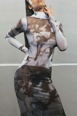 Y2K Retro Mesh Dress: Coquette Grunge, Pastel Goth, Cargo Skirt