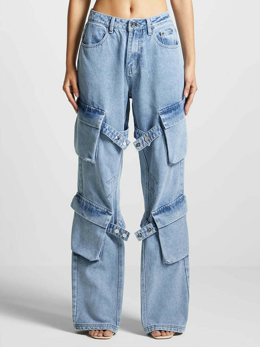 Y2K Retro Multi-Pocket Strap Jeans: Coquette Aesthetic Cargo Skirt Grunge Style Pastel Goth Vibes Y2K Retro Multi-Pocket Strap Jeans: Coquette Aesthetic Cargo Skirt Grunge Style Pastel Goth Vibes