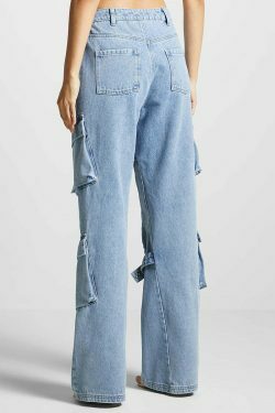 Y2K Retro Multi-Pocket Strap Jeans: Coquette Aesthetic Cargo Skirt Grunge Style Pastel Goth Vibes