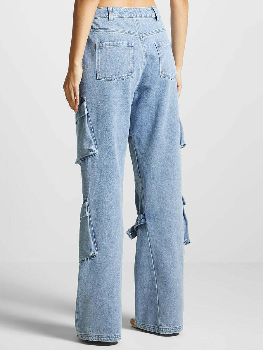 Y2K Retro Multi-Pocket Strap Jeans: Coquette Aesthetic Cargo Skirt Grunge Style Pastel Goth Vibes Y2K Retro Multi-Pocket Strap Jeans: Coquette Aesthetic Cargo Skirt Grunge Style Pastel Goth Vibes