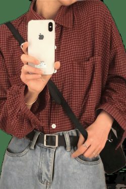 Y2K Retro Plaid Shirt: Coquette Aesthetic Grunge Style for Women - Vintage Fashion