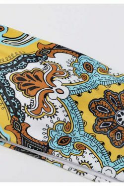 Y2K Retro Print Bandeau Bikini Set - Vintage-inspired Swimwear for Women