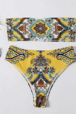 Y2K Retro Print Bandeau Bikini Set - Vintage-inspired Swimwear for Women