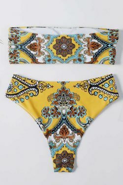 Y2K Retro Print Bandeau Bikini Set - Vintage-inspired Swimwear for Women