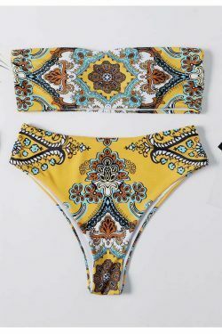 Y2K Retro Print Bandeau Bikini Set - Vintage-inspired Swimwear for Women