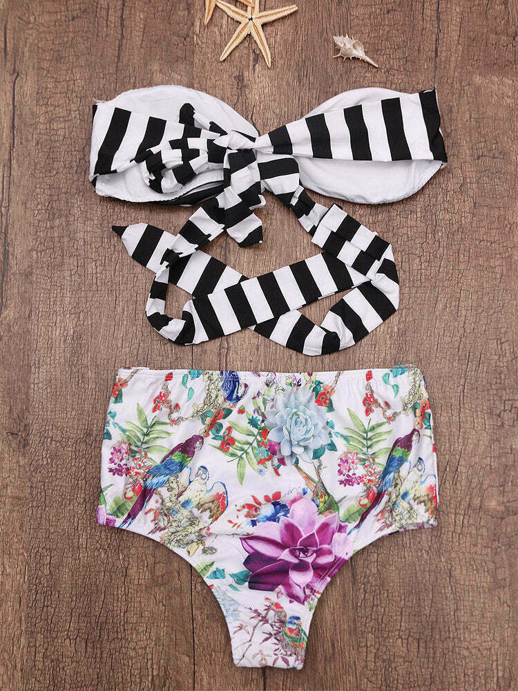 Y2K Retro Striped Halter Bikini Set - Coquette Aesthetic Swimwear for Women Y2K Retro Striped Halter Bikini Set - Coquette Aesthetic Swimwear for Women