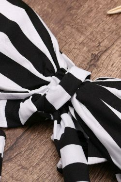 Y2K Retro Striped Halter Bikini Set - Coquette Aesthetic Swimwear for Women