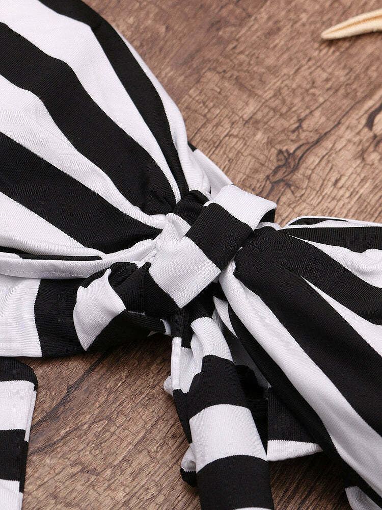 Y2K Retro Striped Halter Bikini Set - Coquette Aesthetic Swimwear for Women Y2K Retro Striped Halter Bikini Set - Coquette Aesthetic Swimwear for Women