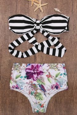 Y2K Retro Striped Halter Bikini Set - Coquette Aesthetic Swimwear for Women