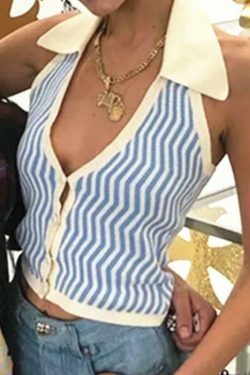 Y2K Retro Striped Sleeveless Top: Coquette Aesthetic, Grunge Style, Past