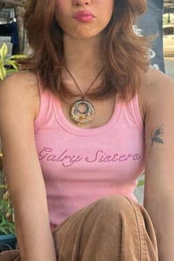 Y2K Rhinestone Print Tank Top: Coquette Aesthetic with Grunge & Pastel Goth Vibes