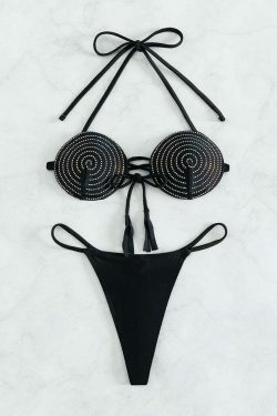 Y2K Rhinestone Swimsuit Thong: Coquette Aesthetic Beach Bikini