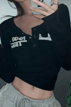 Y2K Ribbed Knit Crop Top in Long Sleeve - Coquette Aesthetic Grunge Style for Women Fashion