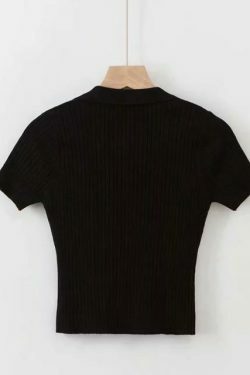 Y2K Ribbed Polo Crop Top - Coquette Aesthetic Grunge Style Cute Tops Pastel Goth Cargo Skirt