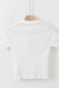 Y2K Ribbed Polo Crop Top - Coquette Aesthetic Grunge Style Cute Tops Pastel Goth Cargo Skirt