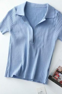 Y2K Ribbed Polo Crop Top - Coquette Aesthetic Grunge Style Cute Tops Pastel Goth Cargo Skirt