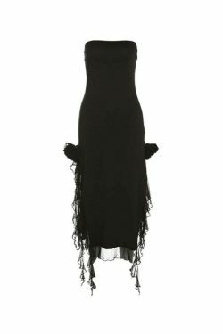 Y2K Ruffle Mesh Bandeau Maxi Dress - Coquette Aesthetic, Grunge Style, Pastel Goth
