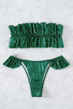 Y2K Ruffled Beach Bikini: Coquette Aesthetic Tube Top - Grunge Style, Pastel Goth, Cute Tops