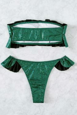 Y2K Ruffled Beach Bikini: Coquette Aesthetic Tube Top - Grunge Style, Pastel Goth, Cute Tops