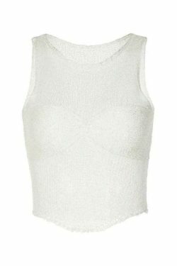 Y2K Sequin Cutout Knit Tank Top for Women: Coquette Aesthetic with a Touch of Grunge Style