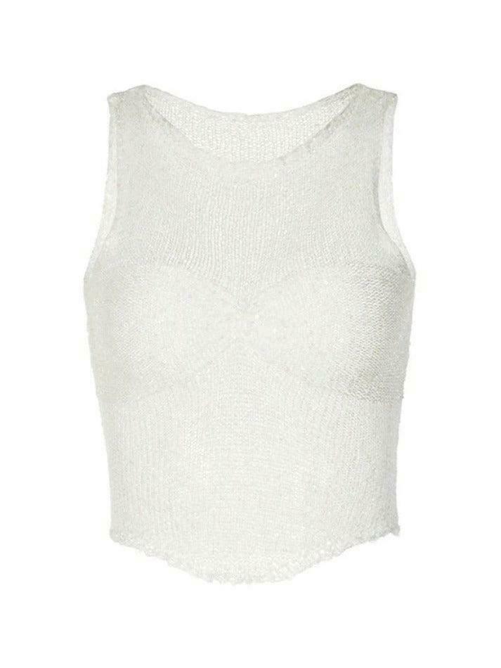 Y2K Sequin Cutout Knit Tank Top for Women: Coquette Aesthetic with a Touch of Grunge Style