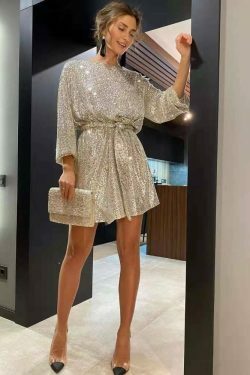 Y2K Sequin Dress: Coquette Aesthetic Party Outfit with Sparkling Sequins for Women