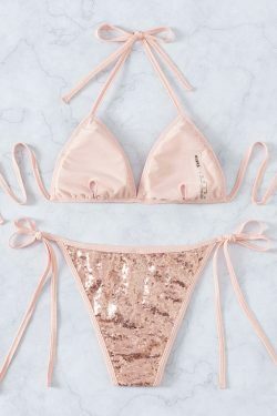 Y2K Sequin Strap Bikini - Sexy Solid Color Swimsuit for Women