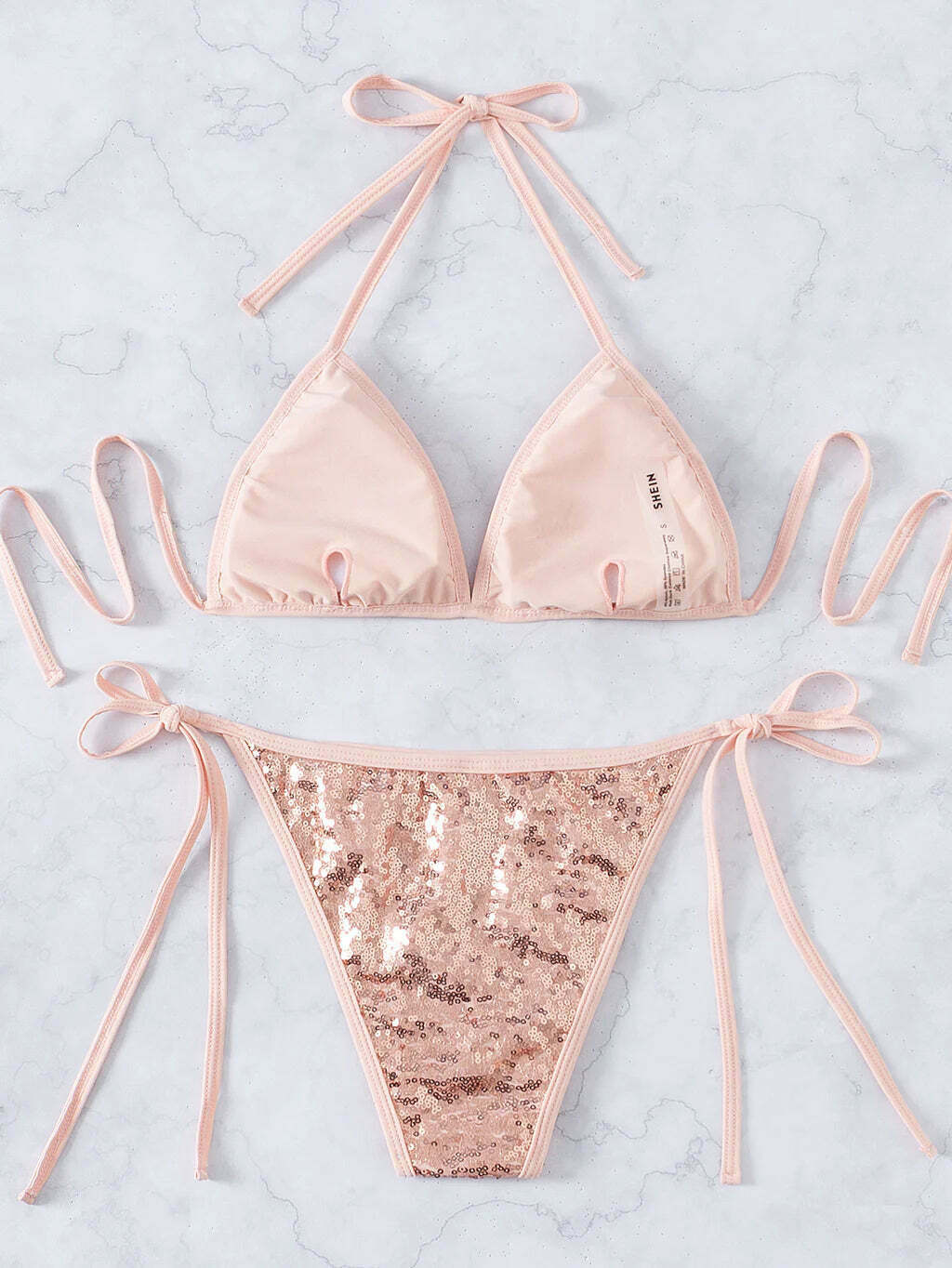 Y2K Sequin Strap Bikini - Sexy Solid Color Swimsuit for Women