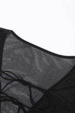 Y2K Sheer Mesh Lace-Up Blouse - Coquette Aesthetic Grunge Style Fashion Top