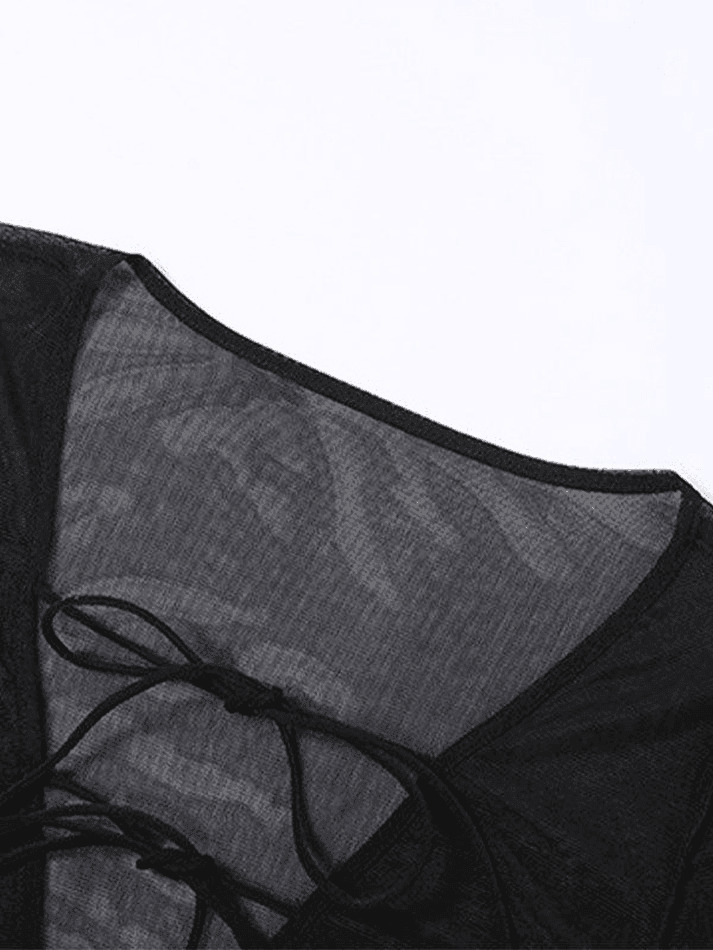 Y2K Sheer Mesh Lace-Up Blouse - Coquette Aesthetic Grunge Style Fashion Top Y2K Sheer Mesh Lace-Up Blouse - Coquette Aesthetic Grunge Style Fashion Top