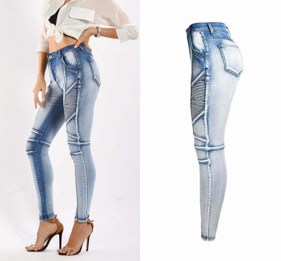 Y2K Slim Elastic Denim Pencil Jeans for Women - Coquette Aesthetic Grunge Style Cargo Skirt Outfit Y2K Slim Elastic Denim Pencil Jeans for Women - Coquette Aesthetic Grunge Style Cargo Skirt Outfit