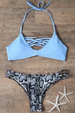 Y2K Snakeskin Lattice Bikini Set - Coquette Aesthetic Swimwear