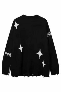 Y2K Spider Jacquard Tattered Hem Sweater - Coquette Aesthetic, Grunge Style, Pastel Goth