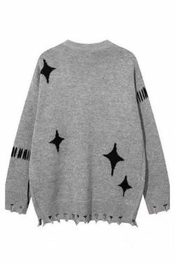 Y2K Spider Jacquard Tattered Hem Sweater - Coquette Aesthetic, Grunge Style, Pastel Goth