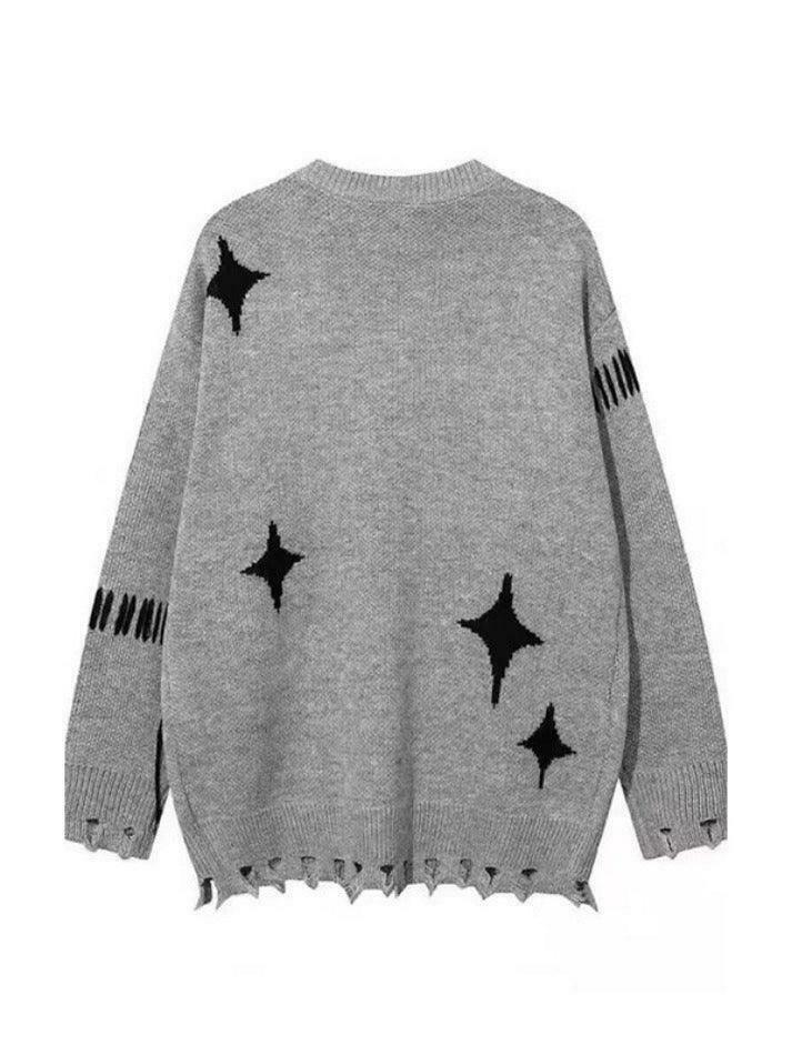Y2K Spider Jacquard Tattered Hem Sweater - Coquette Aesthetic, Grunge Style, Pastel Goth