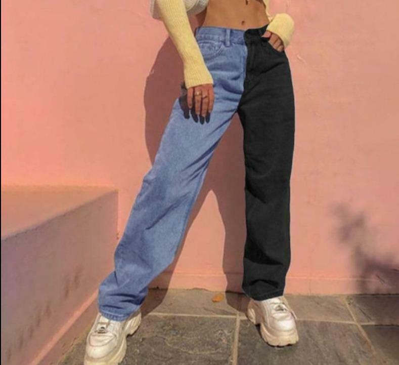 Y2K Split Colour Jeans: Coquette Aesthetic Grunge Style for Women - Unique Fashion Statement Y2K Split Colour Jeans: Coquette Aesthetic Grunge Style for Women - Unique Fashion Statement