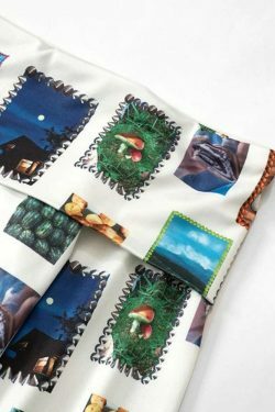 Y2K Stamp Print Off Shoulder Tee - Coquette Aesthetic Grunge Style Cute Tops Pastel Goth Cargo Skirt