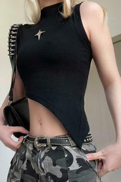 Y2K Star Detail Crop Top: Coquette Aesthetic, Grunge Style, Pastel Goth Vibes
